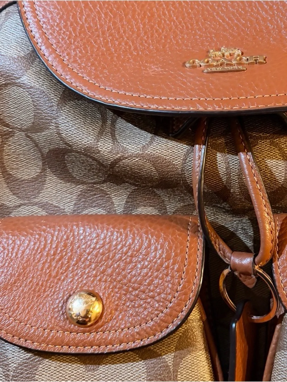 Coach Outlet Signature Canvas Drawstring Backpack in Brown/Tan, Gently Used.